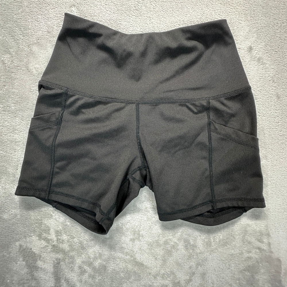 Aeropostale Sport Womens Black High Waisted Biker Shorts Side Pockets Size Small